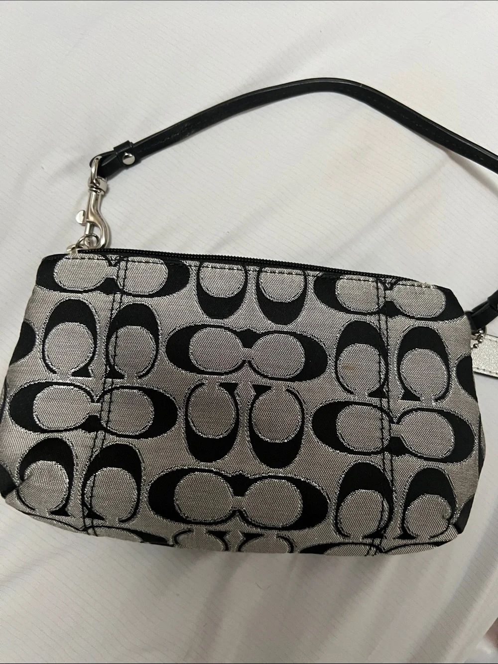 COACH Black and Gray Signature Jacquard Wristlet